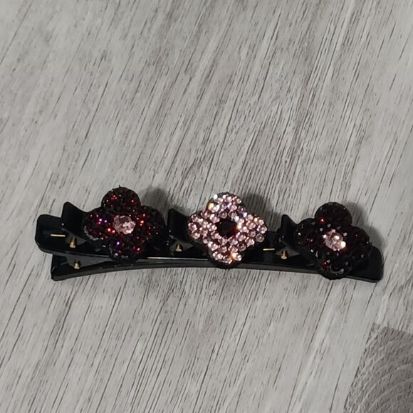 Multi-Toned Pink Rhinestone Floral Black Hair Clip - Picture 1 of 3